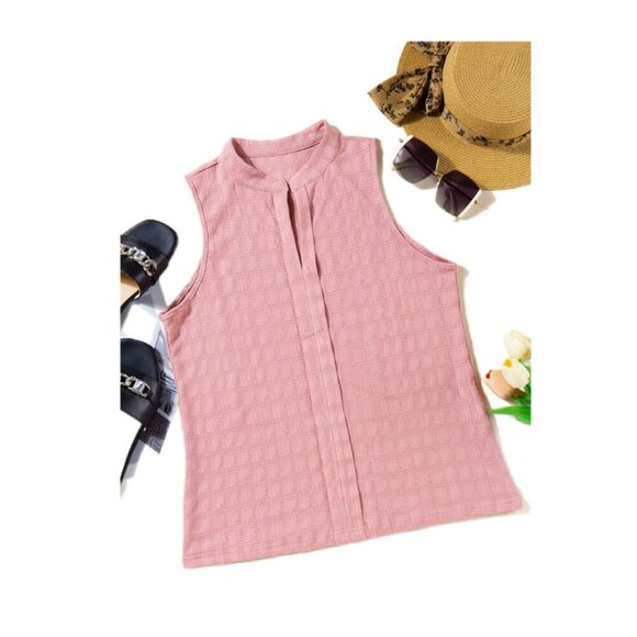 ๐ New Pink Lattice Textured Split Neck Tank Top โ Size M - Picture 5 of 9